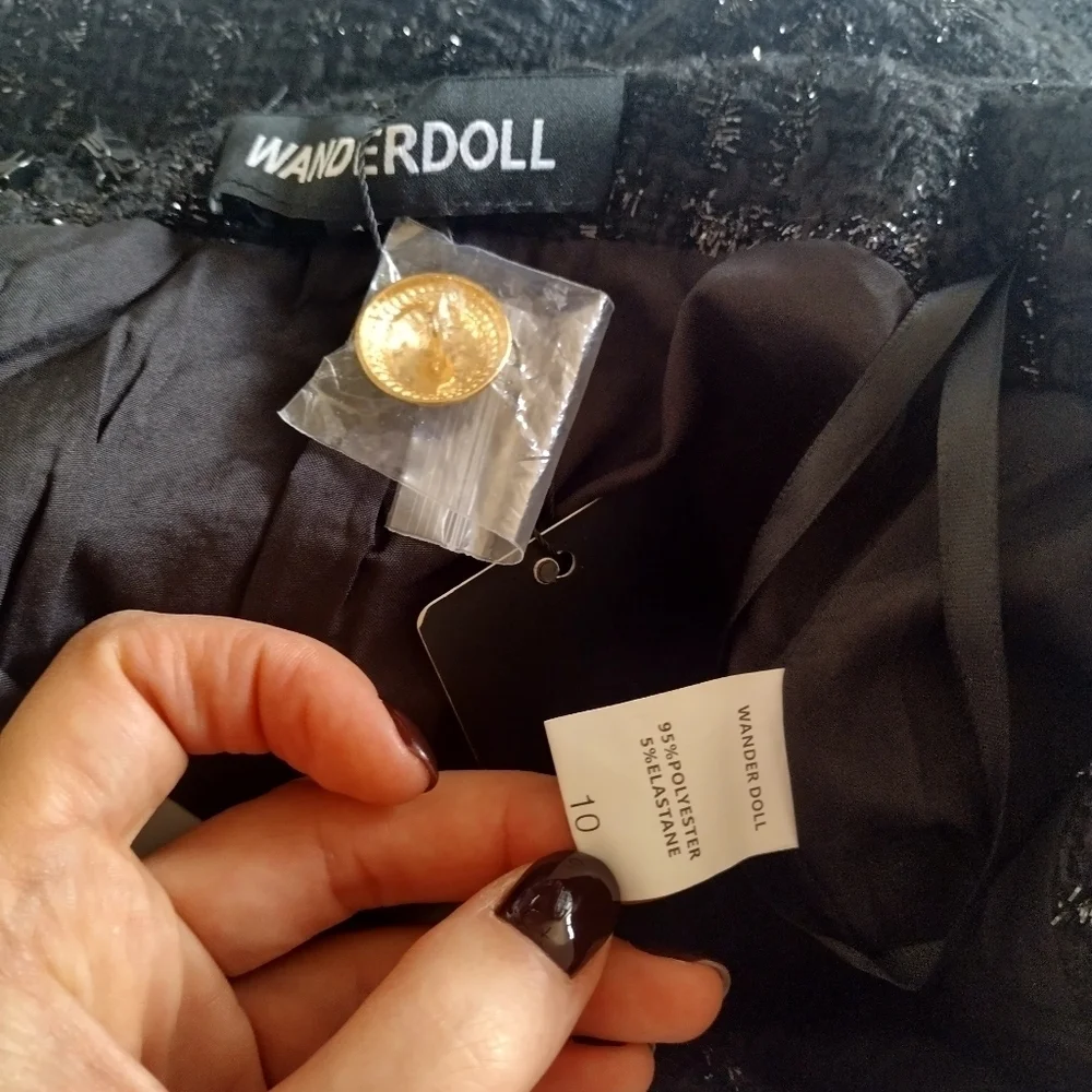 NWT wander doll sequin tweed black straight trousers sz 10